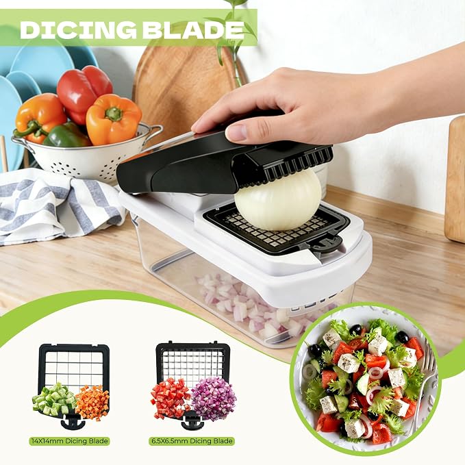 17-in-1 Vegetable Chopper Cutter Mandolin Slicer, Multi-Blade Onion Dicer | Food Chopper with Storage Container, Peeler & Cut-Resistant Glove, for Veggie Salad Meal Prep, Must-Have Kitchen Gadget