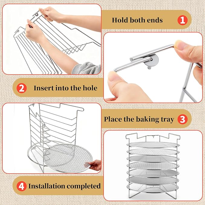 Honeydak 7-Slot Folding Pizza Pan Rack with 7 14-Inch Pizza Baking Screens for Compact Convenient and Easy Storage, Home Restaurant