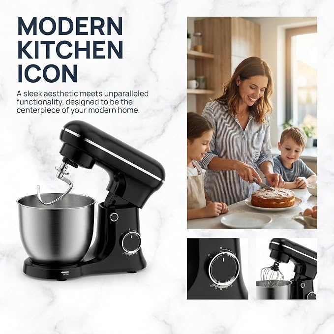 Electric Stand Mixer With Bowl 6.5QT Stainless Steel, 10 Speeds Kitchen Stand Up Mixer for Baking Cakes Cookie Bread Salad Food with Egg Whisk, Dough Hook, Flat Beater - Portable Baking Mixers