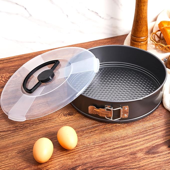 Teenyyou Non Stick Springform Cheesecake Pan with Lid and Removed Bottom Gray Round Cake Pan Travel Friendly Carbon Steel Bakeware for Pie Cake Pizza(1 Pcs,10 in)