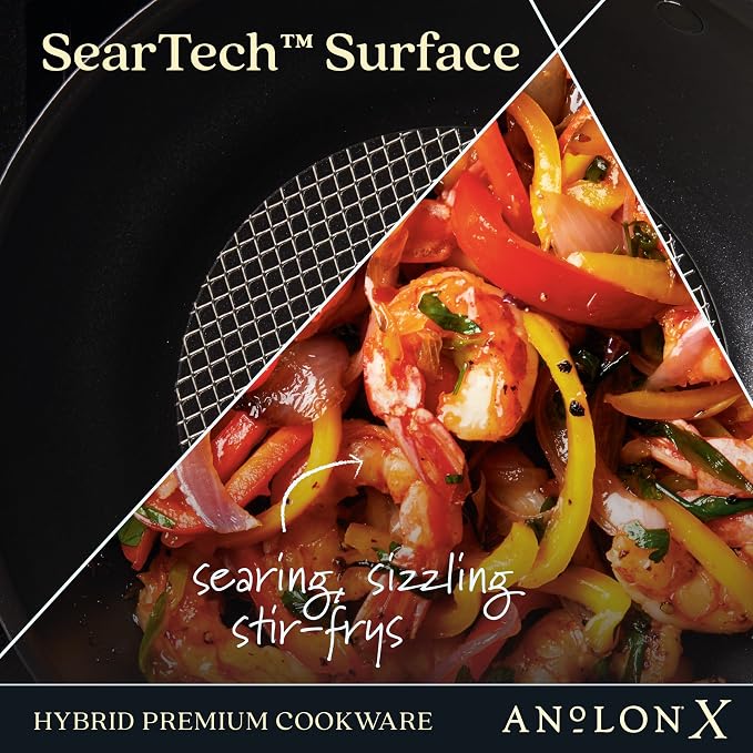 Anolon X Hybrid Nonstick Induction Stir Fry Wok Pan Cookware with Lid, Dishwasher Safe, Compatible with All Stovetops, 10 Inch - Charcoal Gray