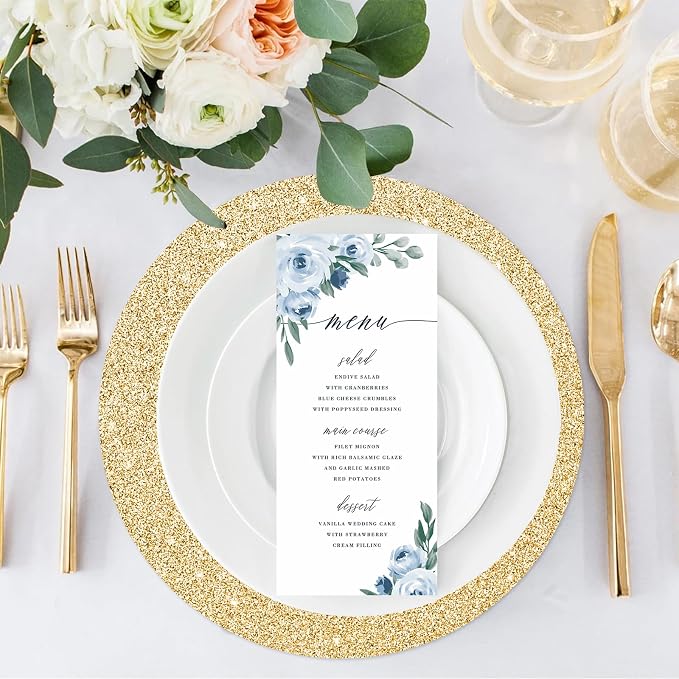 100PCS Light Gold Paper Placemats Disposable 13.4 Inch Shiny Golden Place Mats Round Decorative Glitter Table Mats for Birthday Wedding Party Sparkle Dining Tableware