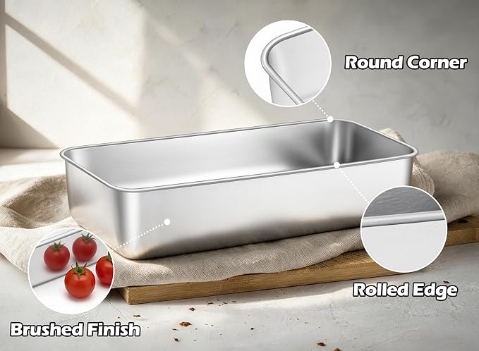 Leonyo 12x5IN Large Stainless Steel Loaf Pans for Baking Bread, 4 Pack | Non-Toxic Long Rectangular Metal Sandwich Bread Loaf Pans Tin for Homemade Meatloaf Sourdough Bread, Dishwasher Safe