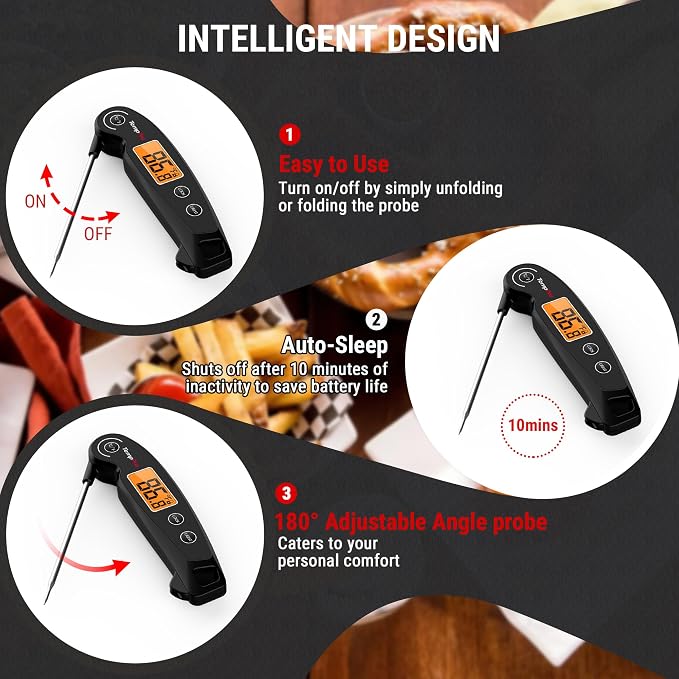 TempPro TempSwift Instant Read Meat Thermometer for Cooking | Waterproof Digital Food Thermometer with Large Backlit LCD, Kitchen Thermometer for Grilling, Smoking & Candy Making