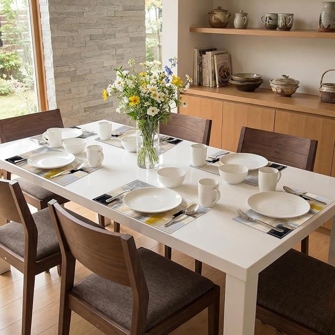 Emvency Farmhouse Placemats Set of 6, 12x18 Inch, Beige Minimalist | Farmhouse Modern Art Painting Table Mats for Outdoor Home Party Kitchen Dining Decoration