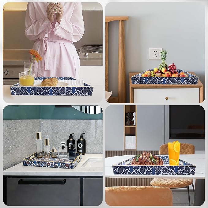 AGIOTA Coffee Table Trays for Living Room Serving Tray with Handles, Modern Large Tray for Ottoman Coffee Table