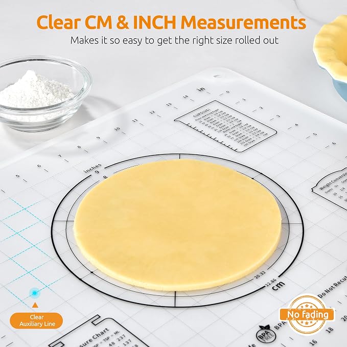 U-Taste Silicone Pastry Mat, Dough Rolling Baking Sheet, 16x20"/Transparent | Food-Grade Liquid Silicone, Non-Stick Non-Slip, Baking Supplies for Pizza Cookie Pie Crust, Clear Measurement & Raised Edges