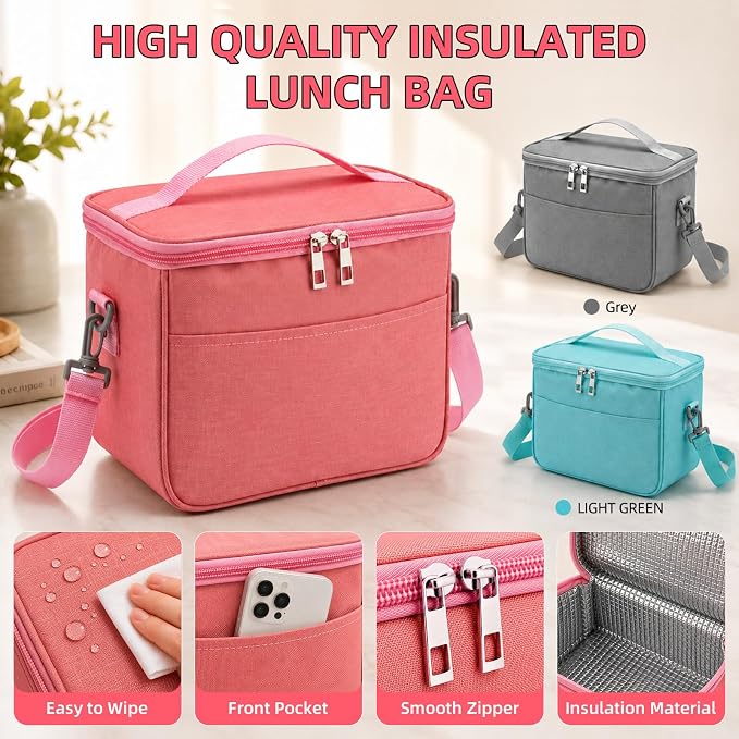 Bento Box Adult Lunch Box - 2130ml Lunch Box for Women with Insulated Lunch Bag, Utensils & Sauce Container, Leak Proof Bento Box for Girls, Reusable Plastic Lunch Container for Work, Meal Prep, Pink