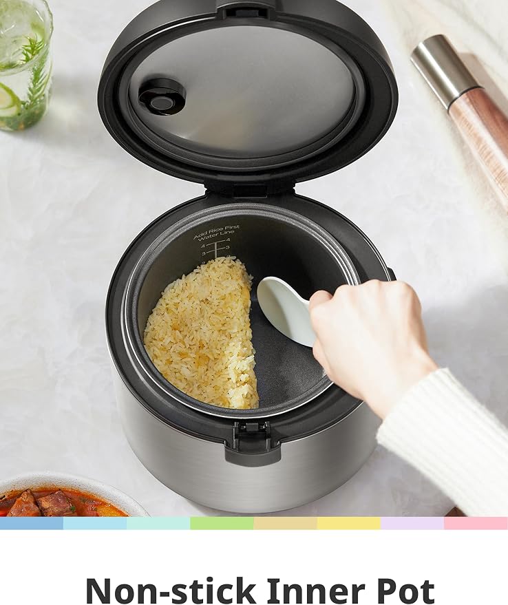 COMFEE' Rice Cooker with 6 Functions, 4-Cups Uncooked Rice | multi cooker, slow cook, steam, saute, warm, 6 one-touch programs for brown rice, quinoa and oatmeal