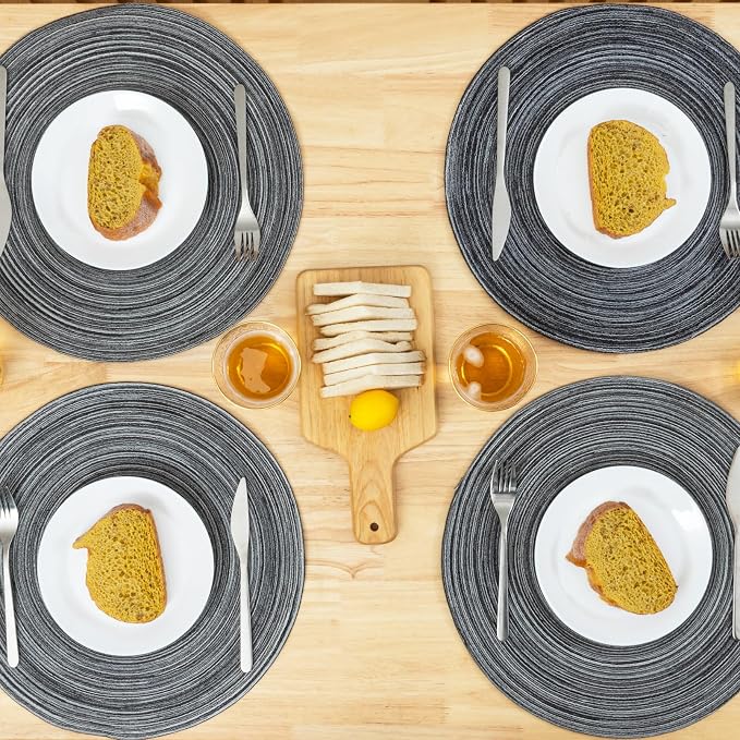 Winknowl Round Braided Placemats Set of 8 Washable Woven Heat Resistant Table Mats for Kitchen Dining Tables 15 inch Round Place Mats (Mist Gray,8)