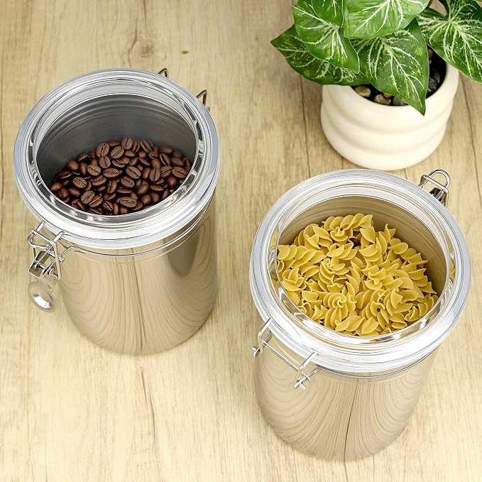 QWORK 62oz Stainless Steel Airtight Canister, Kitchen Storage Canister for Flour Coffee Beans, 5" x 7.5"