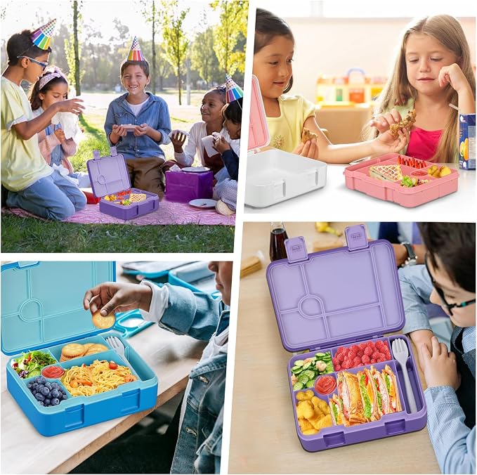 JOOPETALK Chill Bento Lunch Box for Kids Adult with Ice Pack,6-Compartment Reusable Leak-proof Lunch Container for Girls Boys to School,Keep Food Cold&Fresh,Dishwasher & Freezer Safe