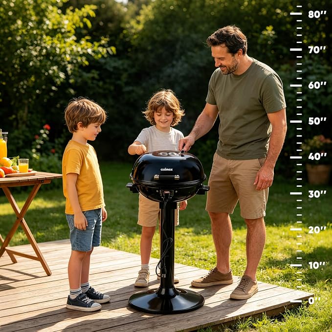 Electric Grill Outdoor, CUSIMAX Electric BBQ Grill, Portable BBQ with Lid | For Cookouts, BBQ Gatherings, Small Spaces, Adjustable Heat, Double Layer Design, Removable Stand Grill, Oil Collector, 1600W