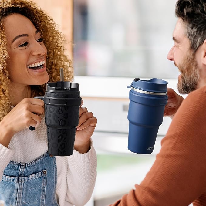 20 oz Insulated Travel Coffee Mug Tumbler with Handle and Straw | Leakproof Stainless Steel Coffee Cup with Lid, Double Wall Vacuum Ice Thermal Cup, Ocean Teal