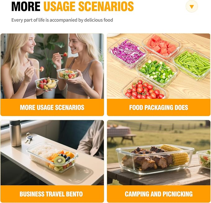 WWWYH.DSS 5 PACK 36 oz Glass Storage Containers with Lids, Grey | Glass Food Storage Container Set with Snap Airtight Lids, Microwave Oven Freezer Dishwasher Safe, BPA-Free