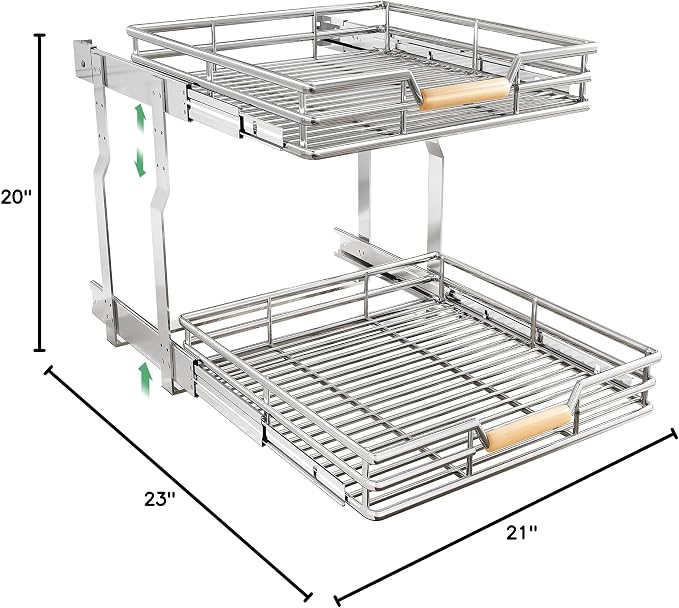 Pull out Cabinet Organizer, 2 Tiers 23"W X 21"D, Heavy Duty Smooth Sliding Under Cabinet Shelves for Pots and Pans, Full-Extension Roll out Drawers, Slide out Organization for Home Kitchen Pantry
