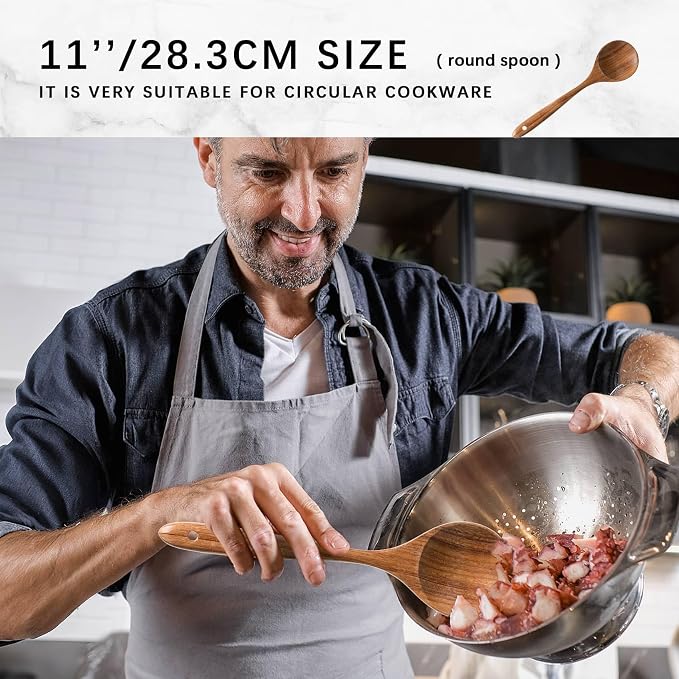 Wooden Spoons for Cooking, 6-Piece Acacia Wood Cooking Utensil Set | Spoons and spatulas stir, mix, flip and serve; balanced handles offer control while staying gentle on nonstick cookware.