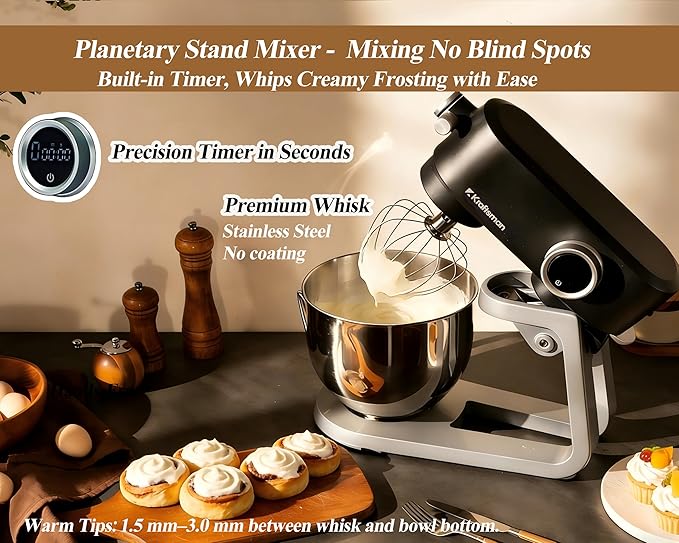 Stand Mixer Powerful DC Motor, Heavy Duty Dough Mixer 5.3 QT | Multifuncational Kitchen Mixer with 4 Stainless Steel Attachments and Universal Hub, Quiet Operation with Timer, 8-Speed