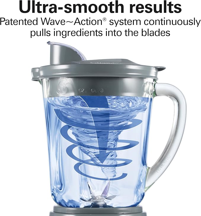 Hamilton Beach Power Elite Blender For Smoothies With Wave Action System | 40 oz. Glass Jar | 12 Functions Including Puree, Crush Ice | 700 Watts | Grey | 58153J