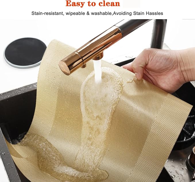 Gold Vinyl Placemats Set of 4,Washable Dining PVC Table Mats | Heat resistant, stain resistant non slip vinyl place mats, washable gold table placemats for dining table