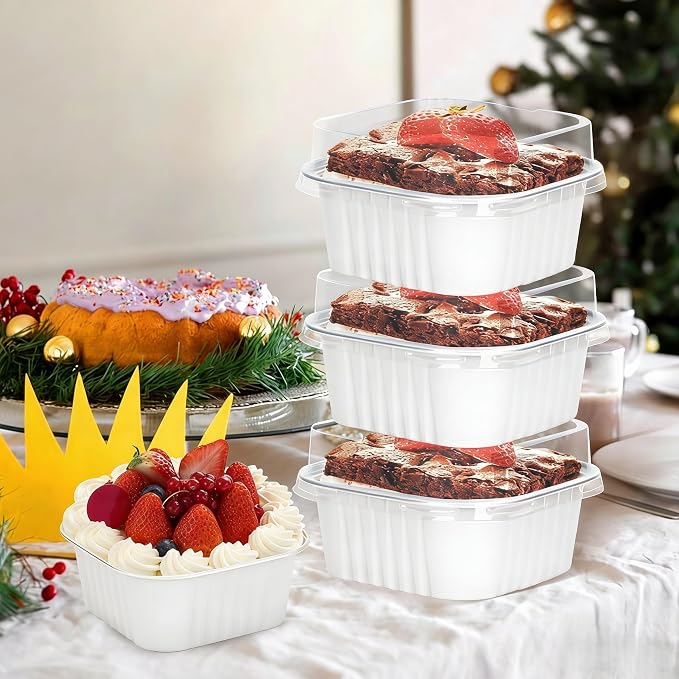 60Pack 5oz White Mini Cake Pans with Lids Baking Cups Aluminum Foil Pans Tins, Individual Dessert Cups Containers for Sales,Party,Picnics