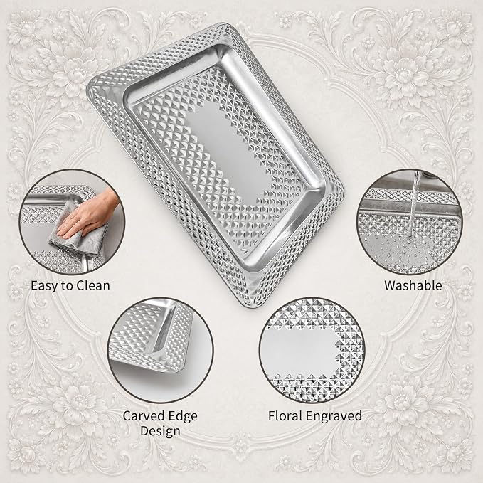 4 Pack Silver Serving Trays Set, Serving Trays for Party (15.7" x 11.8", Rectangular)