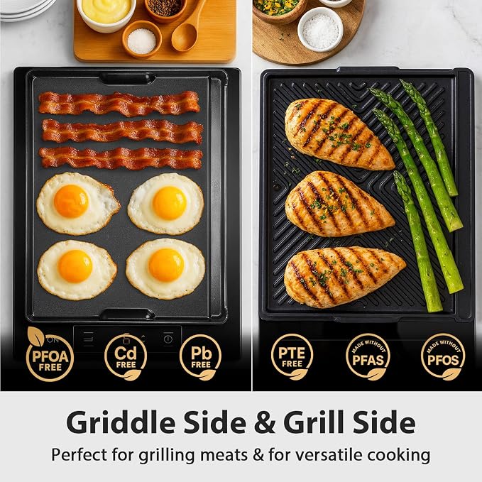 Utheer 16.3 x 13 Inch Cast Iron Aluminum Griddle for Gas Grill & Stove Top | Universal Cast Iron Aluminum Flat Top Griddle With Dual-sided Cooking for Outdoor，Barbecue, Kitchen and Camping