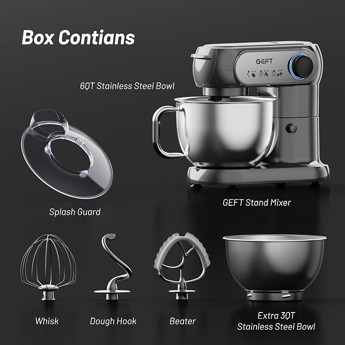 Stand Mixer, 3.5QT&6QT Bowls Mixers Kitchen Electric Stand Mixer Gray | 600W Tilt-Head Kitchen Mixer with Stainless Steel Bowl, Dishwasher-Safe Dough Hook, Flat Beater, Wire Whisk, Splash Guard