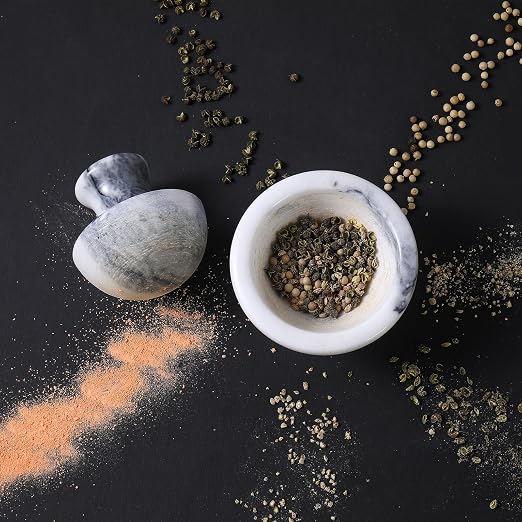 Marble Mortar and Pestle Set for Grinding Herbs Spice Pills Seeds Guacamole Garlic and Ginger Stone Grinder Seasoning Crusher Elegant and Cute Kitchen Tools (White)