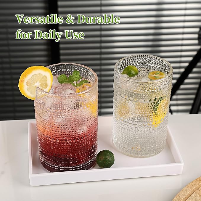 Hobnail Drinking Glasses Set of 6, 16 Oz Vintage Embossed Glass Cup Kitchen Glassware Water Tumblers for Cocktails, Beer, Juice, Whiskey