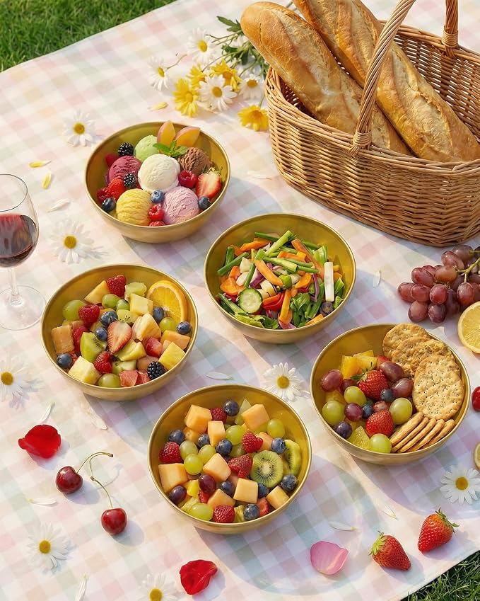 bUCLA 50 Pack Gold Plastic Serving Bowls - 24oz Disposable Bowls for Salad, Cereal, Dessert, Fruit, Chip & Soup - Ideal for Wedding & Party