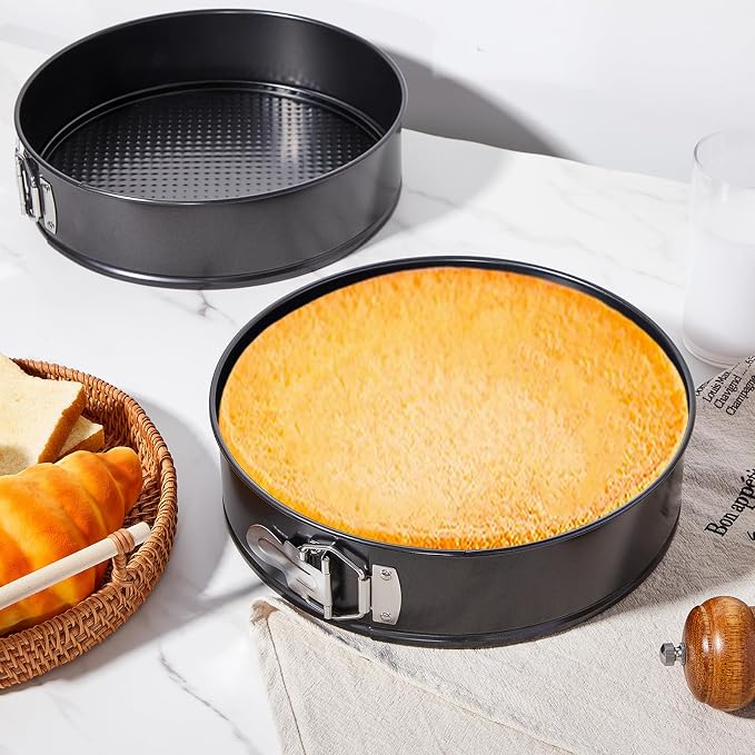 Funnymoom 4 Pcs 10 Inch Non Stick Springform Pan with Removable Bottom Carbon Steel Round Springform Cheesecake Pan with Stainless Steel Spring Buckles for Baking Kitchens Restaurant(Black)