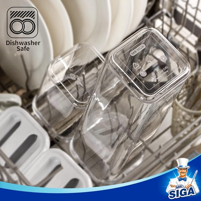 MR.SIGA 2 Pack Airtight Food Storage Container Set for Pantry Organization | BPA Free, stackable, one-handed kitchen storage containers for spaghetti, pasta, 2.1 L (72 oz), white