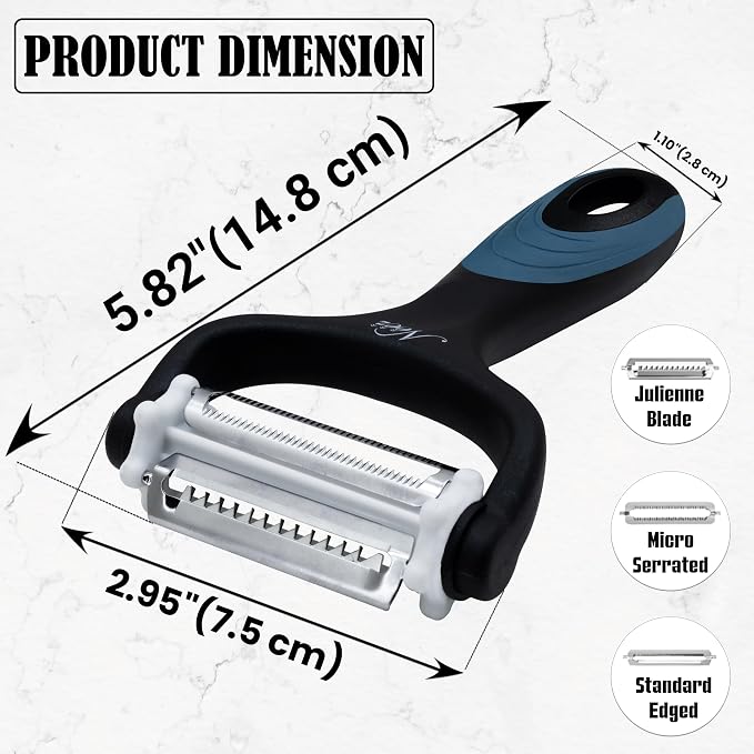 Julienne Peeler Vegetable Peeler - Potato Cabbage Fruit Cucumber Carrot Peeler and Julienne Shredder tool for Kitchen - Multi-Function Stainless Steel Peeler Slicer Knife Julienne Set 3 In 1