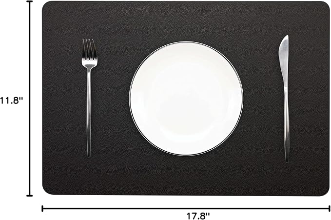 Wipeable Placemats Leather Table Mats Waterproof Heat-Resistant Easy to Clean for Dining Table Set Kitchen Table (6, Black)