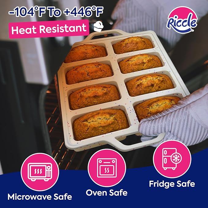 Silicone Mini Loaf Pans – 2 Pack, 8 Cavity Silicone Molds for Baking, Non-Stick Silicone Baking Pan