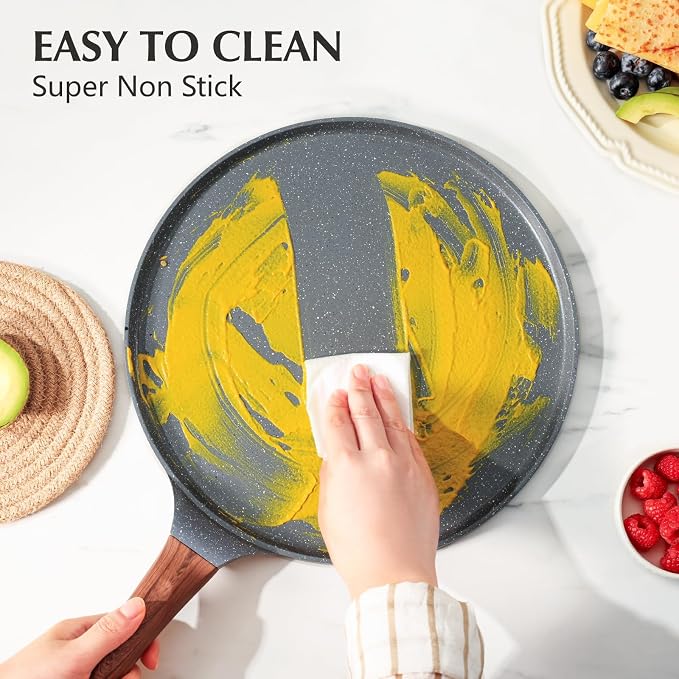SENSARTE 12 Inch Nonstick Crepe Pan Granite Coating Pancake Pan Gray | Swiss Granite Coating Dosa Pan Pancake Flat Skillet Tawa Griddle with Stay-Cool Handle, Induction Compatible