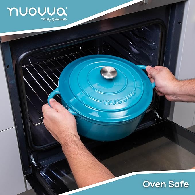 Cast Iron Dutch Oven with Lid - Non-Stick Ovenproof Enamelled Casserole Pot - Sturdy Dutch Oven Cookware - Blue, 7.3- Quart, 30cm- by Nuovva