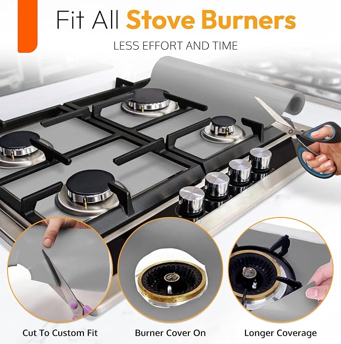 Silver Teflon Liner Roll for Ovens, Stovetops & Grills 75x17, Custom Fit | Versatile Non-Stick Teflon Mat, Use As Oven Liner, Grill Mat, Stovetop Cover, Baking Sheet & More