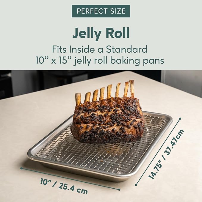 Cooling & Baking Rack Set - Sheet Pan - 10'' x 14.7" | 100% Stainless Steel, Oven-Safe, Dishwasher-Safe, Heavy Duty Tight-Wire, Set of 2, Half Sheet Pan Cooling Racks, Easy Clean