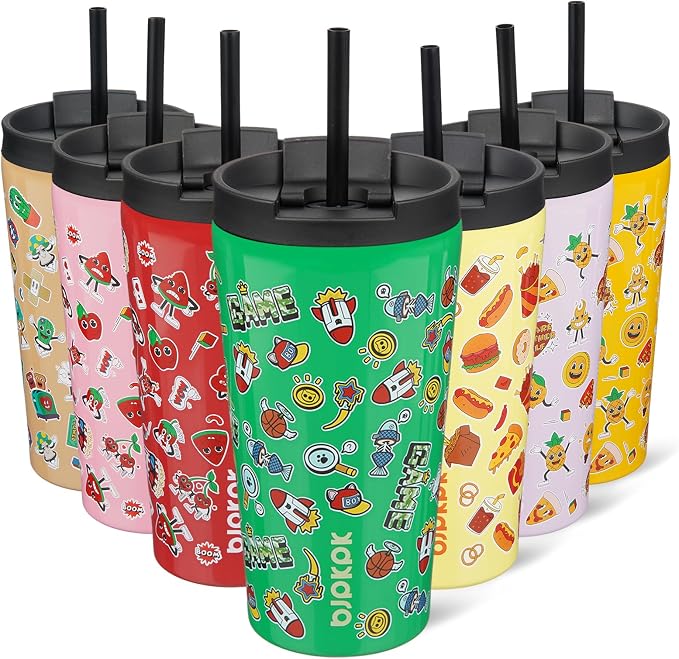 BJPKPK 18 oz Coffee Tumbler with Straw, Insulated Stainless Steel Cup | Double Wall Vacuum, Leak Proof, Keeps Hot/Cold, BPA Free, Cupholder Friendly, Travel, Game
