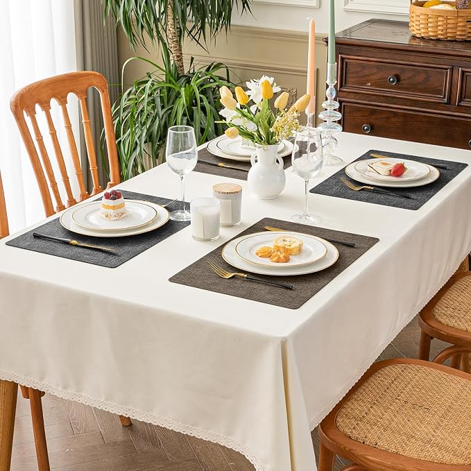 Romanstile Vinyl Placemats Set of 6, Reversible Faux Leather Heat Resistant Wipeable Table Mats, Waterproof Washable Non-Slip Table Placemats for Dining/Kitchen/Party/Outdoor (Grey Brown, 12" x 17")