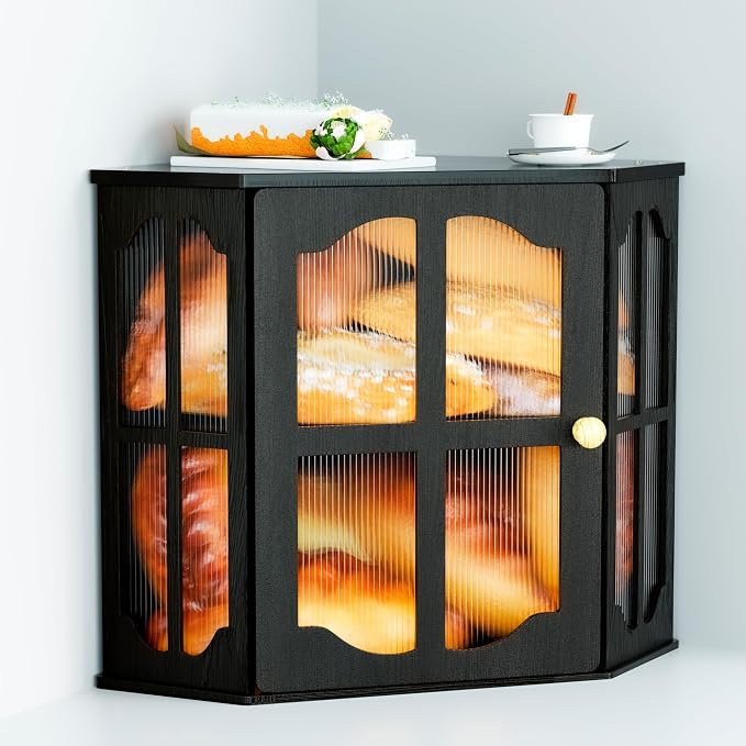 Corner Bread Box for Kitchen Countertop, Bread Storage Container for Bread | Large Capacity Bread Holder with 3 Adjustable Height for Counter, Breadbox Organizer