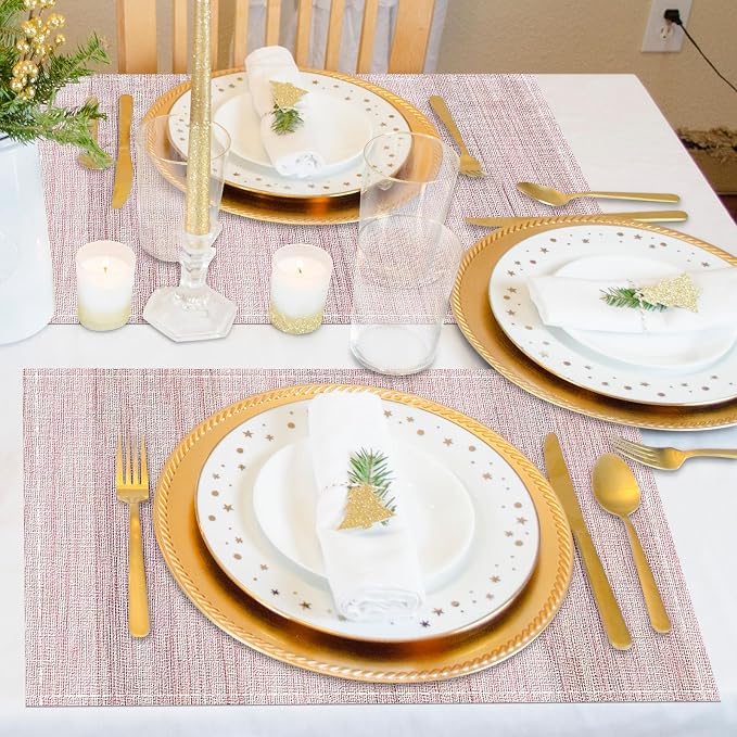 Pink Placemats Set of 4, 12x18 Inch Washable Easy to Clean Rectangular Cute Placemats for Kitchen Table Holiday Wedding Party Dining Room Decoration