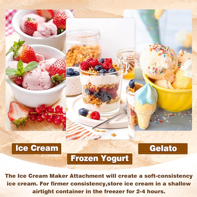 Ice Cream Maker Attachment for KitchenAid Stand Mixer, Compatible with KitchenAid 4.5/5QT/6QT accessories and attachments, 2 Quart for kitchenaid mixer attachments Frozen Yogurt/Gelato Maker