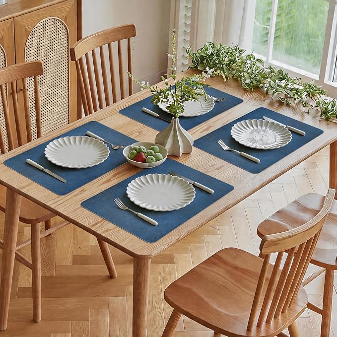 Vinyl Placemats Set of 6-12x17 Inch - Heat Resistant Washable Place Mats Waterproof Non-Slip Wipeable Table Mats for Dining Table Decor, Indoor/Outdoor Plastic Mat