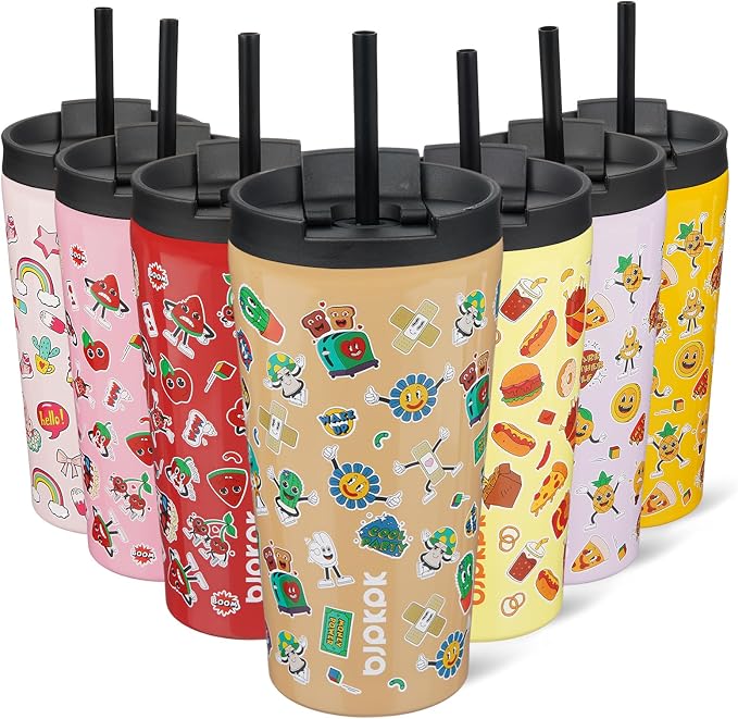 BJPKPK 18 oz Coffee Tumbler with Straw, Insulated Stainless Steel Cup | Double Wall Vacuum, Leak Proof, Keeps Hot/Cold, BPA Free, Cupholder Friendly, Travel, Spring Party-Brown