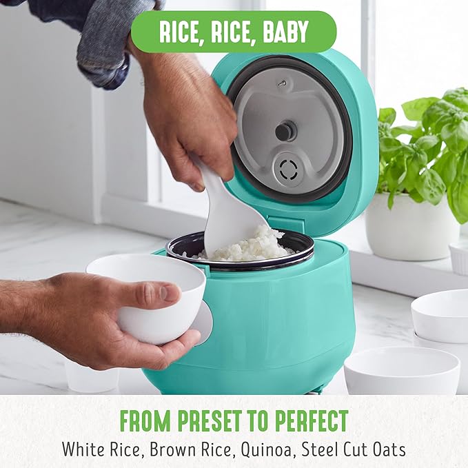 GreenLife Digital Rice Cooker, 2-Cups Uncooked/4-Cups Cooked, Turquoise