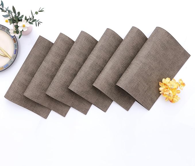 Homaxy PU Faux Leather Placemats for Dining Table, Set of 6, Dark Brown | Waterproof Wipeable Washable Table Mats, Easy to Clean Anti-Slip Place Mats, 11.8" x 17"