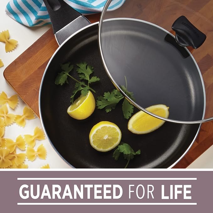 Farberware Dishwasher Safe Nonstick Aluminum Jumbo Cooker Chef's Pan with Lid and Helper Handle, Kitchen Cookware, 6-Quart, Champagne